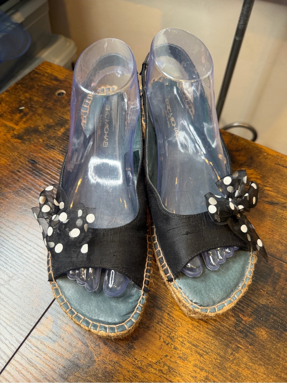 Eric Michael Black Espadrille Wedges with Polka Dot Bow Size 39/US8